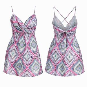 Shoshanna Mia Silk Mini Dress Geometric Diamond‎ Print Size 10 Spaghetti Strap